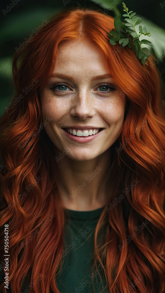 Fototapeta premium Gorgeous white young woman with red hair and freckles.