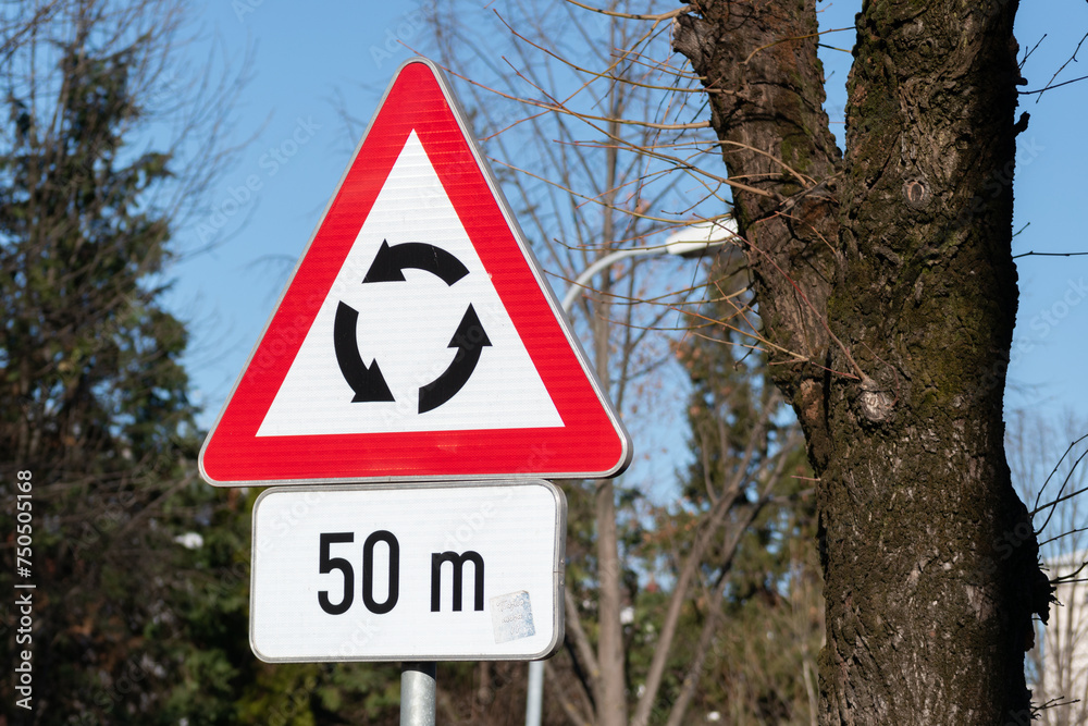 Roundabout or rotary sign with supplementary plate Roundabout or rotary sign with supplementary plate