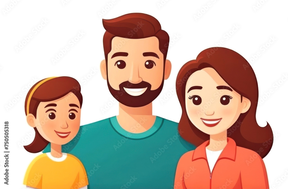 Download this heartwarming illustration of a happy family, featuring a smiling bearded father, a cheerful mother, and their adorable child, perfect for joyful content. Download this heartwarming illustration of a happy family, featuring a smiling bearded father, a cheerful mother, and their adorable child, perfect for joyful content.