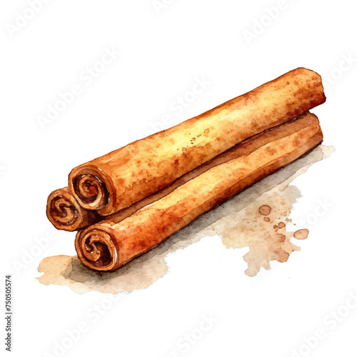 Watercolor artwork Illustration cinnamon sticks isolated on white