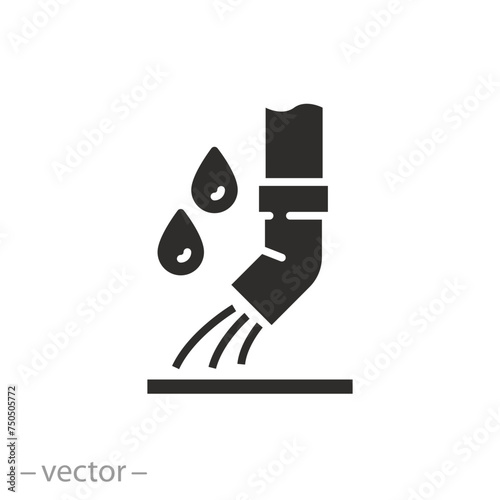 rain pipe icon, drain water of roof, gutter, flat symbol on white background - vector illustration