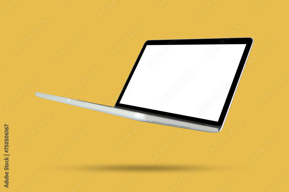 Laptop with blank screen isolated on yellow background Laptop with blank screen isolated on yellow background