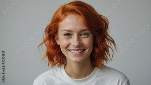 Gorgeous white young woman with red hair and freckles.