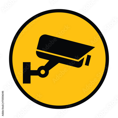 Security camera icon, video surveillance, cctv sign. Yellow round indicating camera operation. Surveillance camera,monitoring, safety home protection system. Fixed CCTV, Security Camera Icon Vector