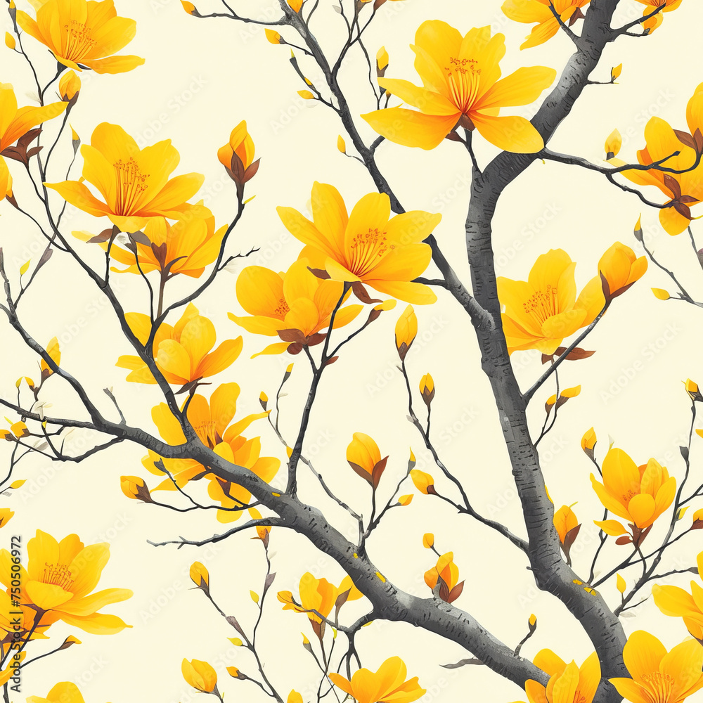 yellow bushes flower pattern, frameless pattern to enlarge and use as graphic element like background, tiles, ai generated yellow bushes flower pattern, frameless pattern to enlarge and use as graphic element like background, tiles, ai generated