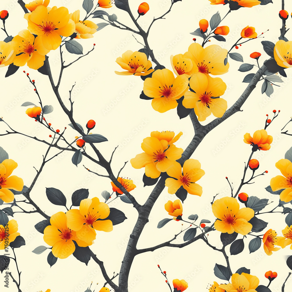 yellow bushes flower pattern, frameless pattern to enlarge and use as graphic element like background, tiles, ai generated yellow bushes flower pattern, frameless pattern to enlarge and use as graphic element like background, tiles, ai generated