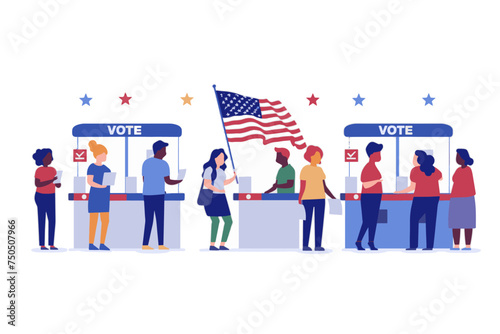 People casting their vote at an election booth. USA election graphic