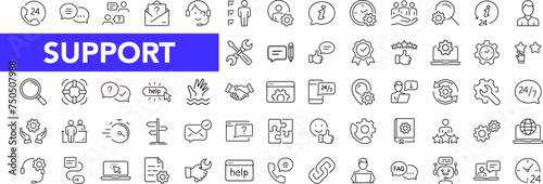 Customer Service icon set with editable stroke. Support and Help thin line icon collection. Vector illustration