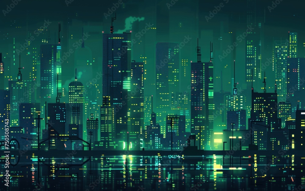 3d render cyberpunk city with vibrant neon light illustration. AI generated image
