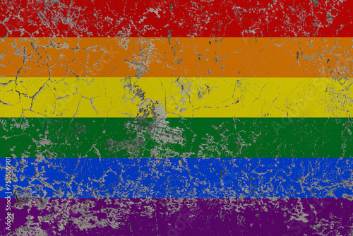 Destructible, crumbling stone wall. Conceptual background in colors flag of LGBT