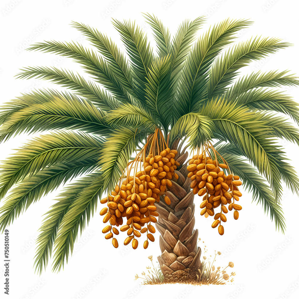 Date Plam Illustration Fruit Tree on White Background Date Plam Illustration Fruit Tree on White Background