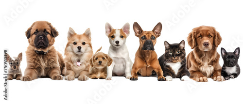 Different types and sizes of dogs group, isolated transparent background
