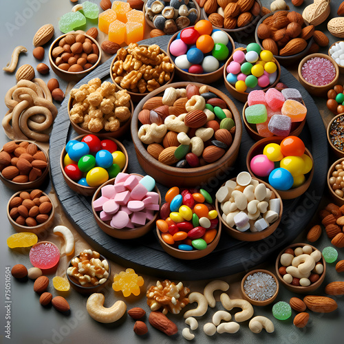 Nutty Snack Collection in Multi Colored Candy Arrangement