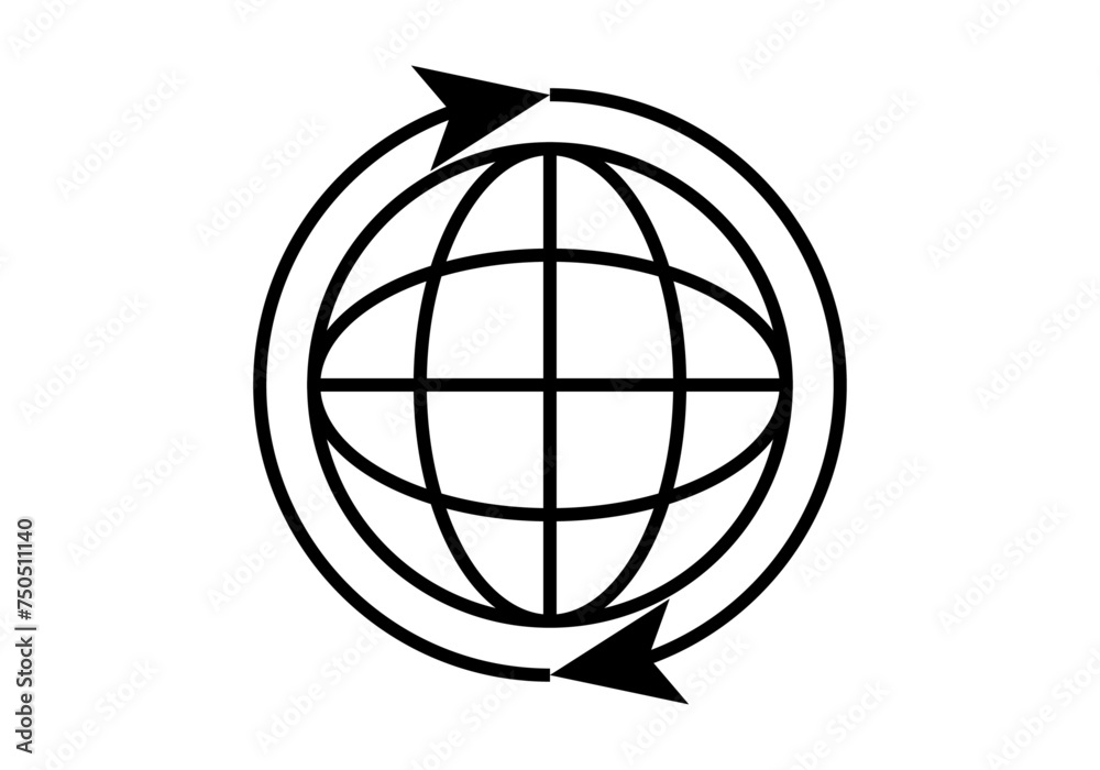 Icono negro de planeta en globalización. 