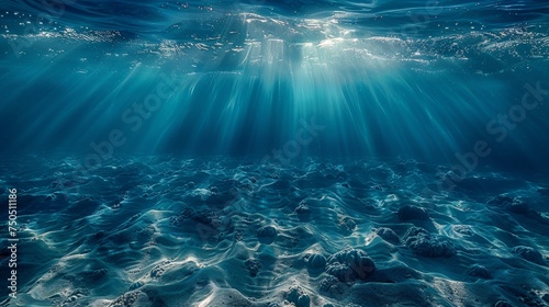 The blue light of the sun shines through an underwater sea - a deep abyss