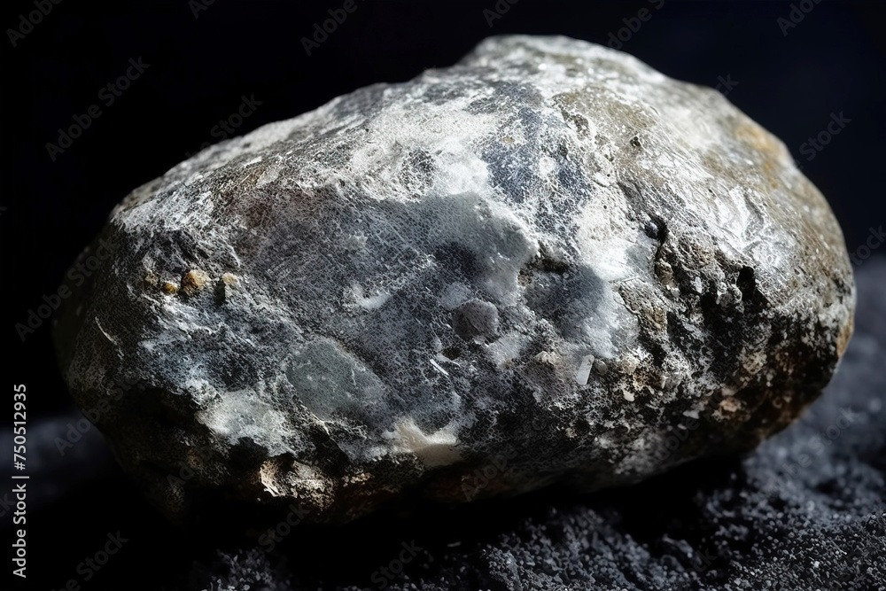 Felsbnyaite is a rare precious natural stone on a black background. AI generated. Header banner mockup with space.