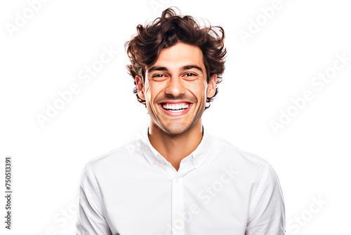 Close-up of a smiling young guy student in uniform, white background isolate.