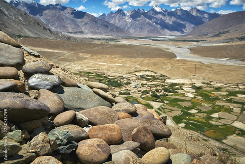 Mani stones in the mountains of Zanskar region