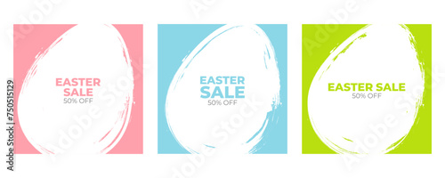 Easter Sale Set. Commercial backgrounds with white brush stroke egg symbol for Easter holiday season shopping promotion and sale advertising. Vector illustration.
