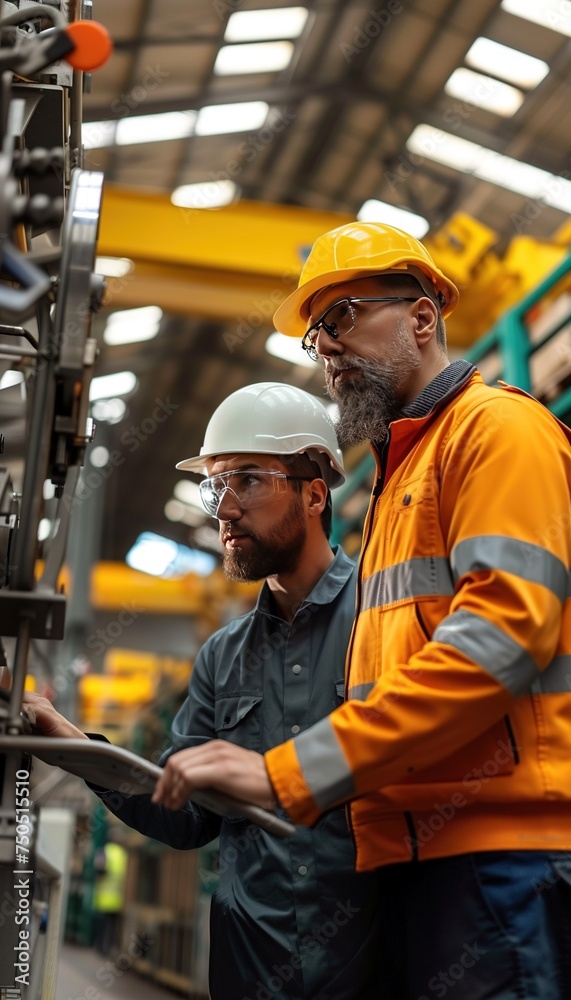 Engineers planning in modern industrial factory. Two engineers debating. Engineers looking at plans. Engineers planning in modern industrial factory. Two engineers debating. Engineers looking at plans.