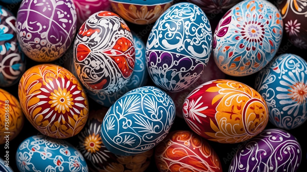 Easter eggs adorned with beautifully crafted floral graphic patterns, showcasing the artistry of applied graphics in festive decoration.
Easter eggs adorned with beautifully crafted floral graphic patterns, showcasing the artistry of applied graphics in festive decoration.