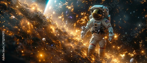 Astronaut in outer space and planet earth in the background.