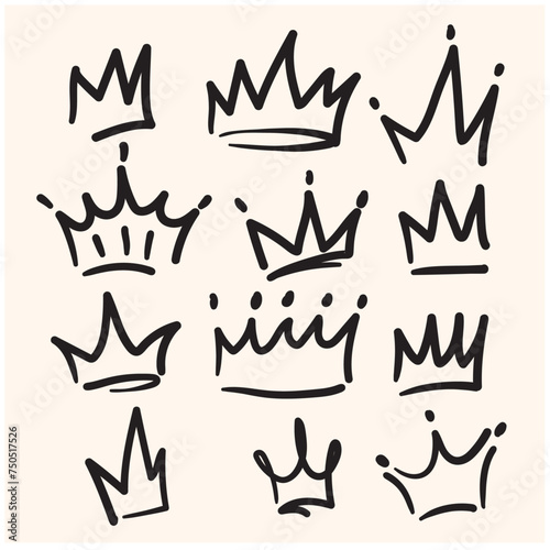 Various doodle crowns with illustration style doodle and line art