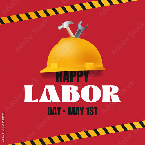 Happy Labor Day May 1st of international workers day with equipments work illustration