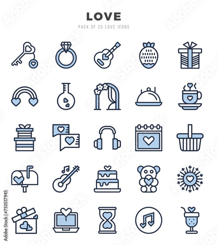 Love Icons Pack Two Color Style. Vector illustration.