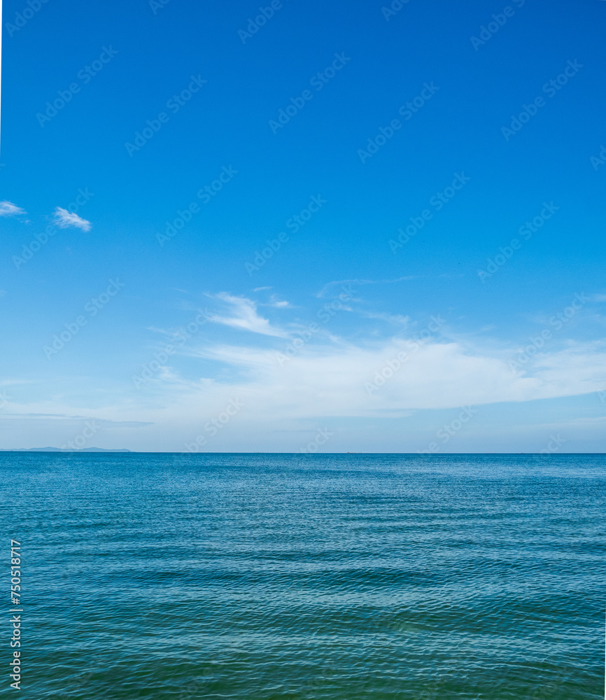 Landscape beautiful summer vertical horizon look view tropical shore open sea beach cloud clean and blue sky background calm nature ocean wave water nobody travel at  thailand chonburi sun day time