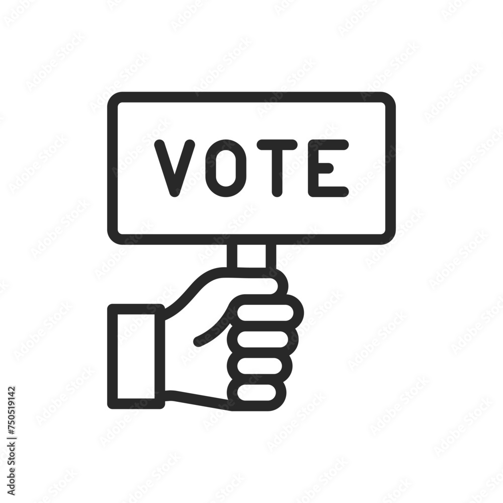 Hand Holding Vote Sign Icon. Outline Vector Illustration Encouraging Civic Duty and Political Participation in Democratic Elections. Hand Holding Vote Sign Icon. Outline Vector Illustration Encouraging Civic Duty and Political Participation in Democratic Elections.