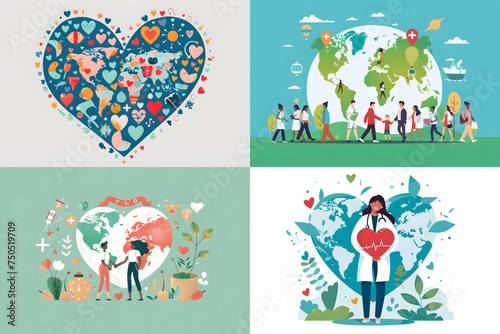 World Health Day Concept  Earth Healthcare  Flat design style