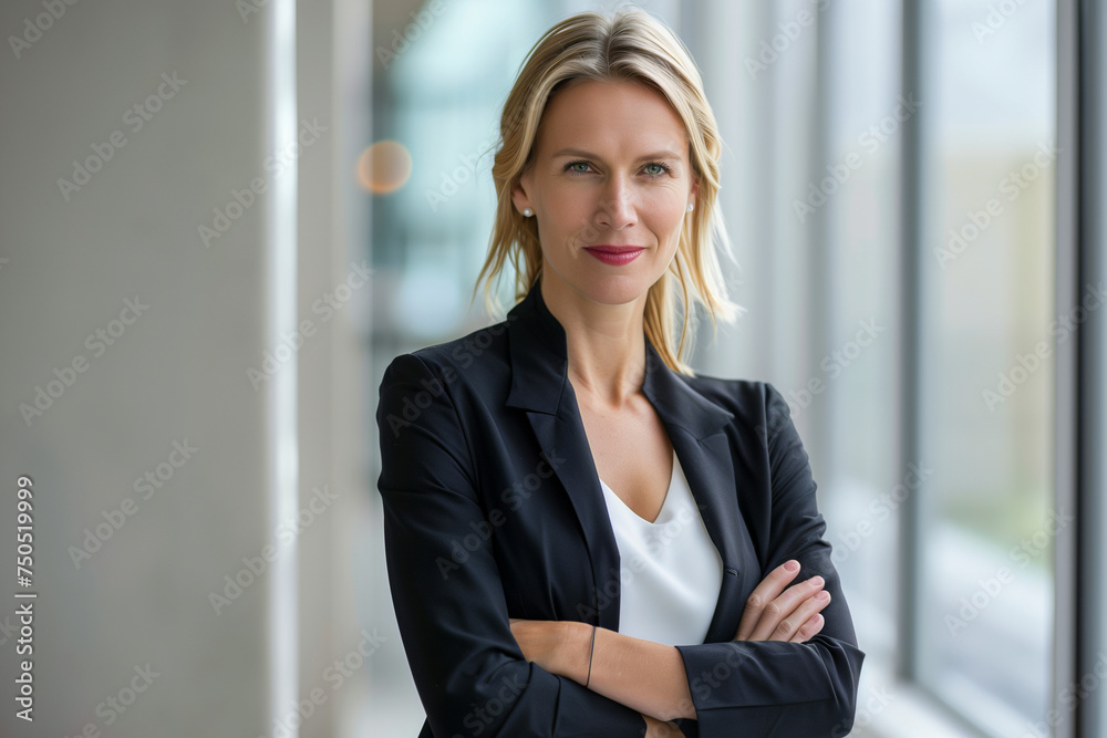 Empowered Female Leader with a Confident Smile in Modern Office Ambiance Empowered Female Leader with a Confident Smile in Modern Office Ambiance