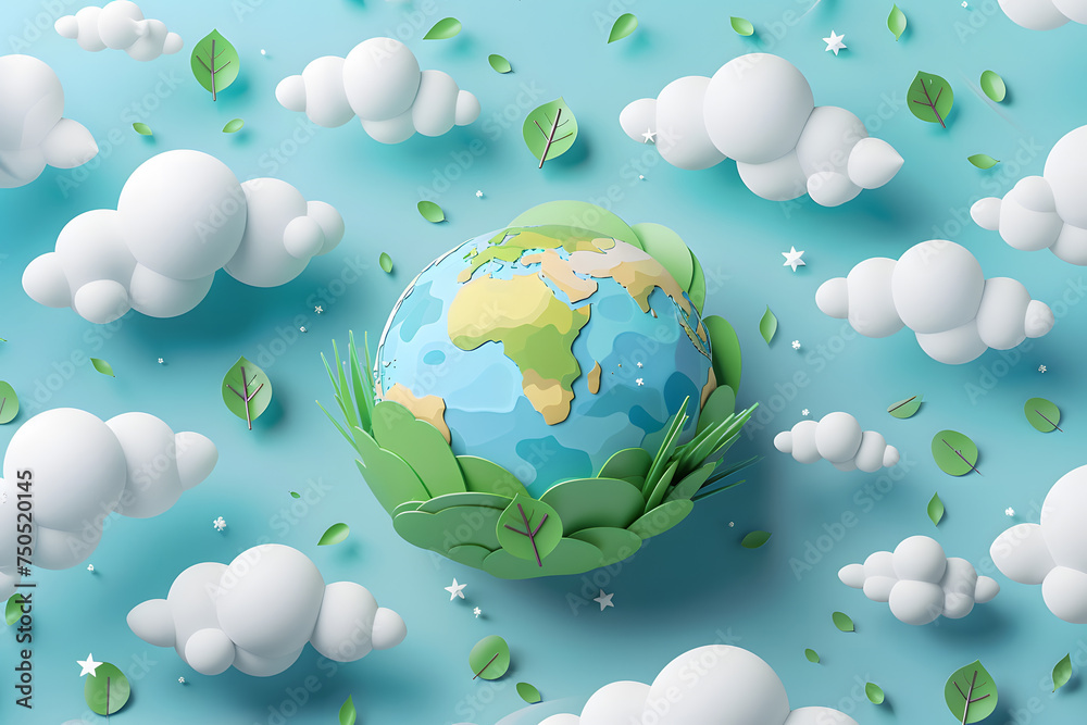 Earth Day Concept, Earth in Nature, Flat design 3d style Earth Day Concept, Earth in Nature, Flat design 3d style