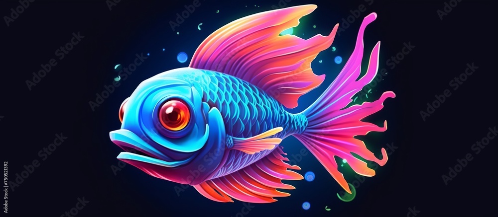 vector illustration of cute neon fish portrait with bright and bright colors in isolation with dark colors vector illustration of cute neon fish portrait with bright and bright colors in isolation with dark colors