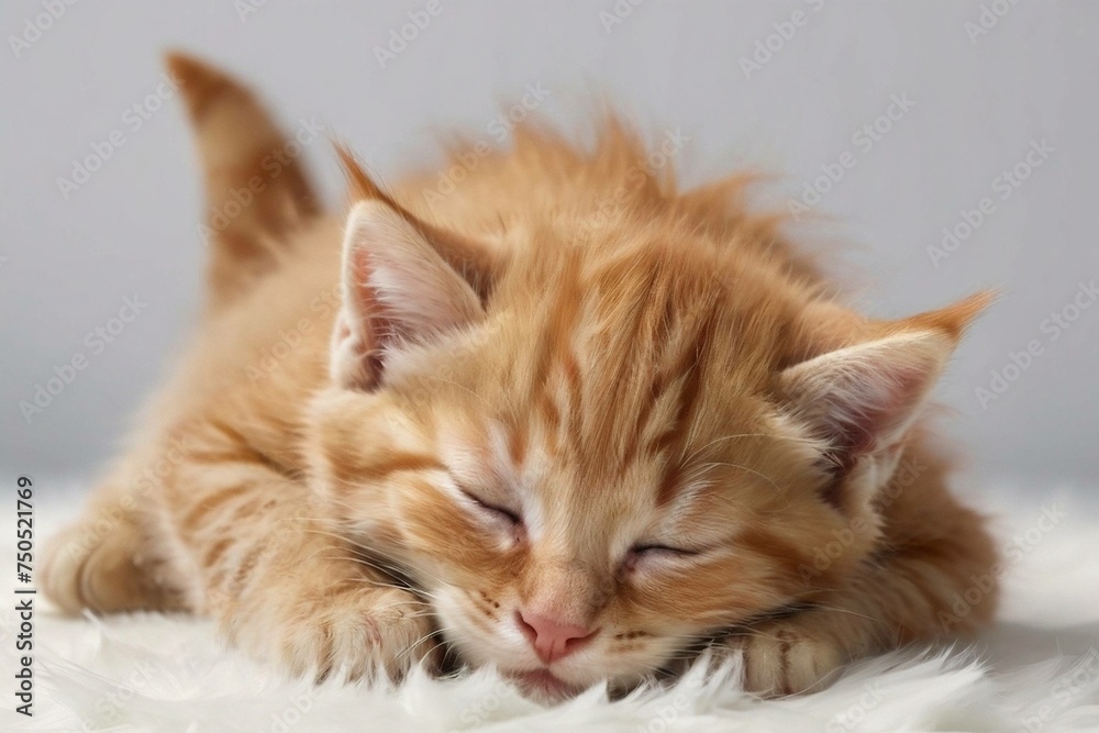 A cute, orange tabby kitten relaxing on a soft, white surface, Perfect for pet lovers, animal themes, or cozy concepts. generative ai A cute, orange tabby kitten relaxing on a soft, white surface, Perfect for pet lovers, animal themes, or cozy concepts. generative ai