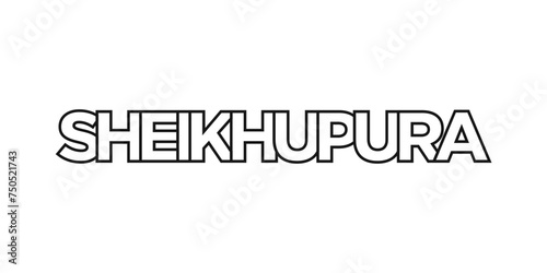 Sheikhupura in the Pakistan emblem. The design features a geometric style, vector illustration with bold typography in a modern font. The graphic slogan lettering.