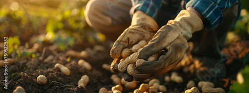 farmer collects peanuts close-up