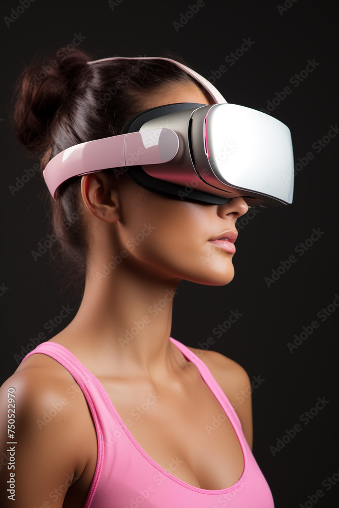 Fototapeta premium A woman wearing a virtual reality glasses