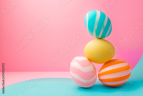 A collection of colorful pastel Easter eggs with different texture. Spring holiday background of Happy Easter