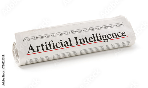Rolled newspaper with the headline Artificial Intelligence