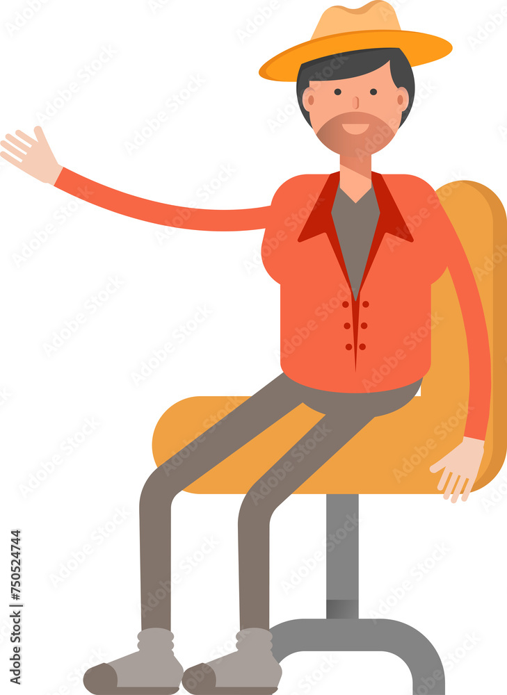 Farmer Character Sitting on Office Chair
