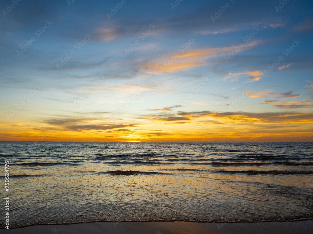 Landscape horizon viewpoint panorama summer sea beach nobody wind wave cool holiday calm sunset sky evening day time look calm nature tropical beautiful ocean water travel Koh Muk Trang Thailand