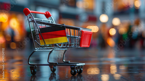 Shopping cart with German flag. Shopping in Germany photo