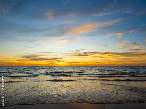 Landscape horizon viewpoint panorama summer sea beach nobody wind wave cool holiday calm sunset sky evening day time look calm nature tropical beautiful ocean water travel Koh Muk Trang Thailand