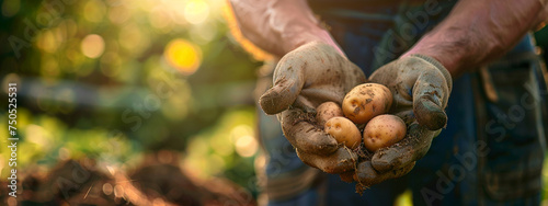 a farmer harvests potatoes close-up