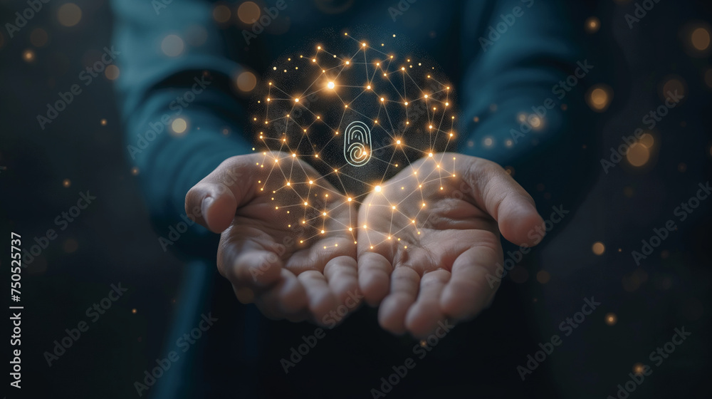 Encrypting security using fingerprint systems to prevent data theft, especially personal or sensitive business data.Generative Ai Illustration. Encrypting security using fingerprint systems to prevent data theft, especially personal or sensitive business data.Generative Ai Illustration.
