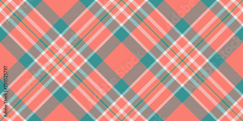 1970s texture seamless vector, trend fabric plaid check. Advertising background textile pattern tartan in salmon and teal colors.