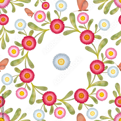 seamless floral pattern  textile flowers elements  colorful floral background  summer design fashion artwork for clothes  wallpaper  wedding  Straw flower  wadding  card  letter