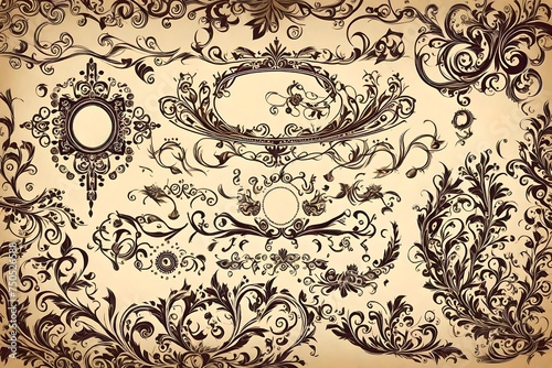 Ornate frames and scroll elements,Hand drawn vector ornate swirl doodle vintage calligraphic design elements. Borders, frames, dividers set for wedding greeting and invitation card.